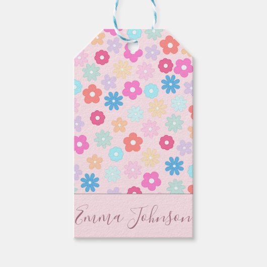 Boho Pink Daisy Flowers Patroon Cadeaulabel (Voorkant)