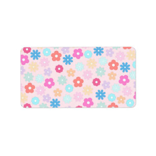 Boho Pink Daisy Flowers Patroon Etiket