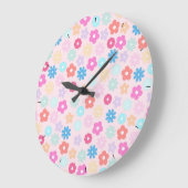 Boho Pink Daisy Flowers Patroon Grote Klok (Hoek)