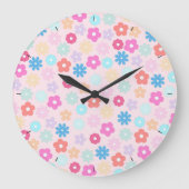 Boho Pink Daisy Flowers Patroon Grote Klok (Voorkant)