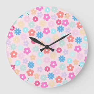 Boho Pink Daisy Flowers Patroon Grote Klok