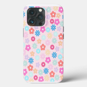 Boho Pink Daisy Flowers Patroon iPhone 13 Pro Hoesje