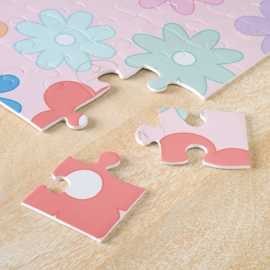 Boho Pink Daisy Flowers Patroon Legpuzzel (Zijkant)