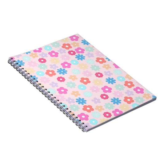 Boho Pink Daisy Flowers Patroon Notitieboek (Rechterzijde)