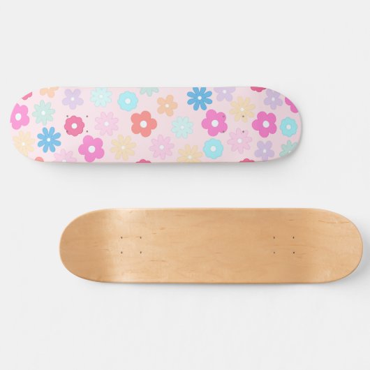 Boho Pink Daisy Flowers Patroon Persoonlijk Skateboard (Horizontaal)