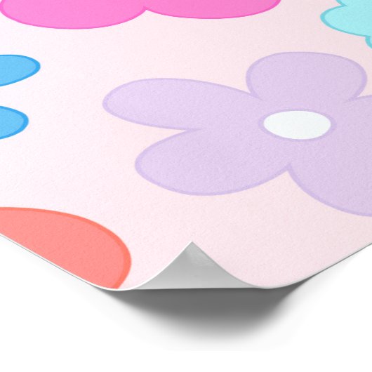 Boho Pink Daisy Flowers Patroon Poster (Hoek)