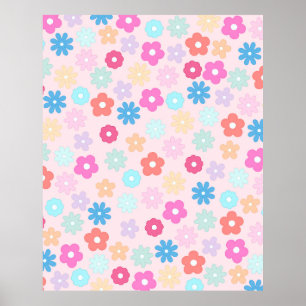 Boho Pink Daisy Flowers Patroon Poster