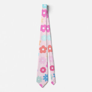 Boho Pink Daisy Flowers Patroon Stropdas