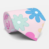 Boho Pink Daisy Flowers Patroon Stropdas (Opgerold)