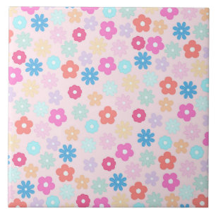 Boho Pink Daisy Flowers Patroon Tegeltje
