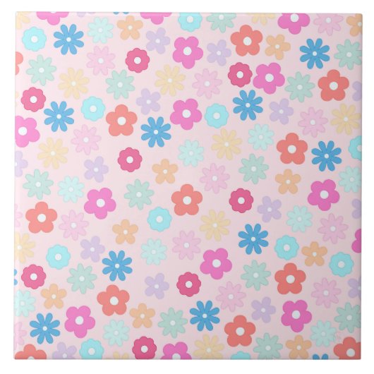 Boho Pink Daisy Flowers Patroon Tegeltje (Voorkant)