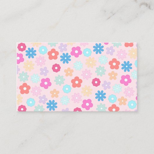 Boho Pink Daisy Flowers Patroon Visitekaartje (Voorkant)