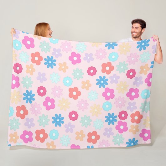 Boho Pink Daisy Flowers Pattern Fleece Deken (In situ)