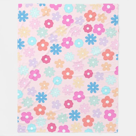 Boho Pink Daisy Flowers Pattern Fleece Deken (Voorkant)
