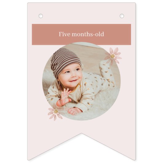 Boho Pink Daisy Happy Birthday Foto Milestone Vlaggetjes (Zesde vlag)