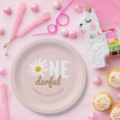 Boho Pink Daisy ONEderful 1st Birthday Party Papieren Bordje (Feest)