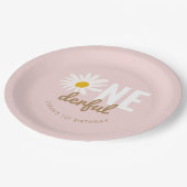 Boho Pink Daisy ONEderful 1st Birthday Party Papieren Bordje (Gekanteld)