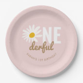 Boho Pink Daisy ONEderful 1st Birthday Party Papieren Bordje (Voorkant)