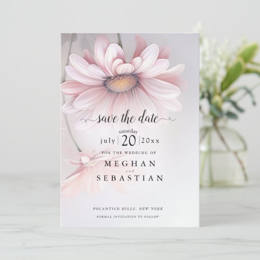 Boho Pink Daisy Save The Date (Staand voorkant)
