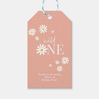 Boho Pink Daisy Wild Een 1e Verjaardag Cadeaulabel
