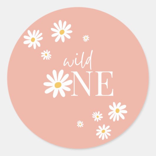 Boho Pink Daisy Wild Een 1e Verjaardag Ronde Sticker (Voorkant)