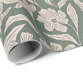 Boho Pink & Dark Green Hand Drawn Floral Pattern Cadeaupapier (Rol Hoek)