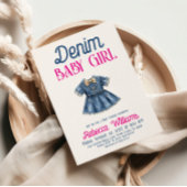 Boho Pink Denim Girl Blue Jean Baby Shower Kaart