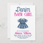 Boho Pink Denim Girl Blue Jean Baby Shower Kaart (Voorkant)