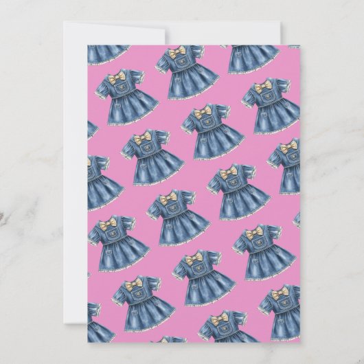 Boho Pink Denim Girl Blue Jean Baby Shower Kaart (Achterkant)