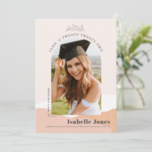 Boho Pink Desert Arch Foto Afstuderen Aankondiging (Staand voorkant)