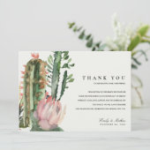 BOHO PINK DESERT CACTUS FLORAL WATERVERF WEDING BEDANKKAART (Staand voorkant)