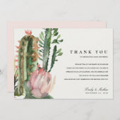 BOHO PINK DESERT CACTUS FLORAL WATERVERF WEDING BEDANKKAART (Voorkant / Achterkant)
