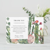 BOHO PINK DESERT CACTUS FLORAL WATERVERF WEDING BEDANKKAART (Staand voorkant)