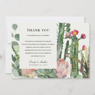 BOHO PINK DESERT CACTUS FLORAL WATERVERF WEDING BEDANKKAART