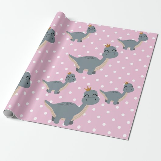 Boho Pink Dinosaur Party Cadeaupapier (Uitgerold)