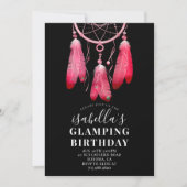 Boho Pink Dream Catcher Glamping Birthday Black Kaart (Voorkant)
