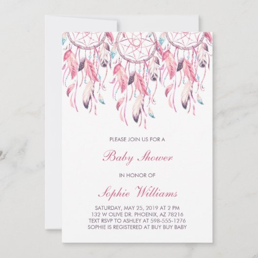 Boho Pink Dreamweaver Baby shower Kaart (Voorkant)