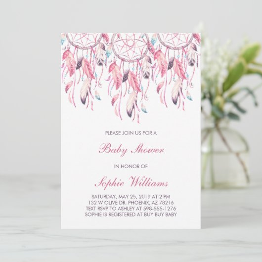 Boho Pink Dreamweaver Baby shower Kaart (Staand voorkant)