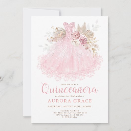 Boho Pink Dress Quinceañera Mis Quince 15 Años Kaart (Voorkant)