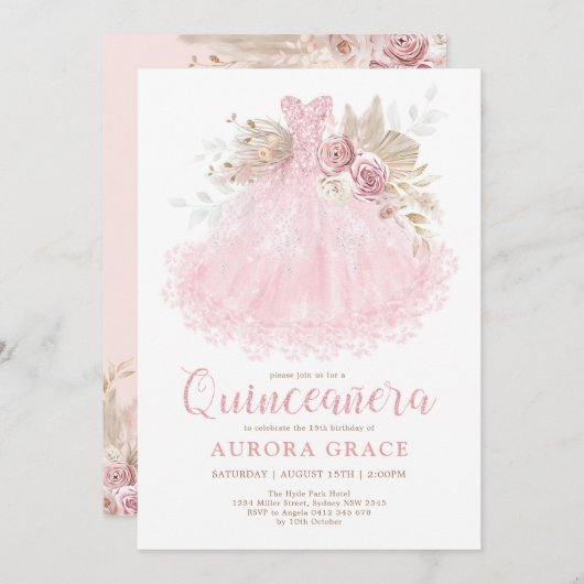 Boho Pink Dress Quinceañera Mis Quince 15 Años Kaart (Voorkant / Achterkant)