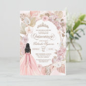 Boho Pink Dried Floral Rozen Quinceanera Birthday Kaart (Staand voorkant)