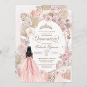 Boho Pink Dried Floral Rozen Quinceanera Birthday Kaart (Voorkant / Achterkant)