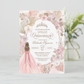 Boho Pink Dried Floral Rozen Quinceanera Birthday Kaart (Staand voorkant)