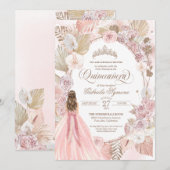 Boho Pink Dried Floral Rozen Quinceanera Birthday Kaart (Voorkant / Achterkant)
