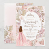 Boho Pink Dried Floral Rozen Quinceanera Birthday Kaart (Voorkant / Achterkant)