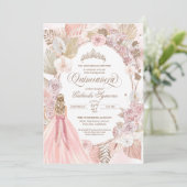 Boho Pink Dried Floral Rozen Quinceanera Birthday Kaart (Staand voorkant)