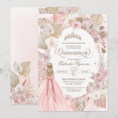 Boho Pink Dried Floral Rozen Quinceanera Birthday Kaart (Voorkant / Achterkant)