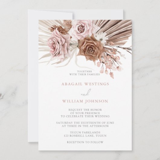 Boho Pink Dusty Roos Blush Bohemian Floral Wedding Kaart (Voorkant)