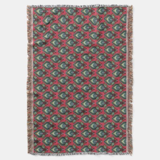 Boho Pink en Aqua Fancy Pattern Throw Blanket Deken (Voorkant Verticaal)