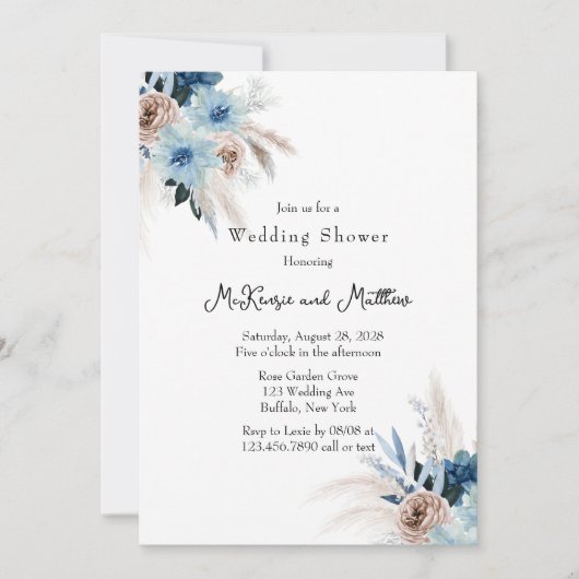 Boho Pink en Blue Peony Bouquet Wedding Shower Kaart (Voorkant)